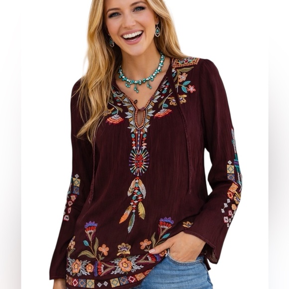 Johnny Was Free Spirit Embroidered Georgette Blouse NWT - Picture 1 of 13
